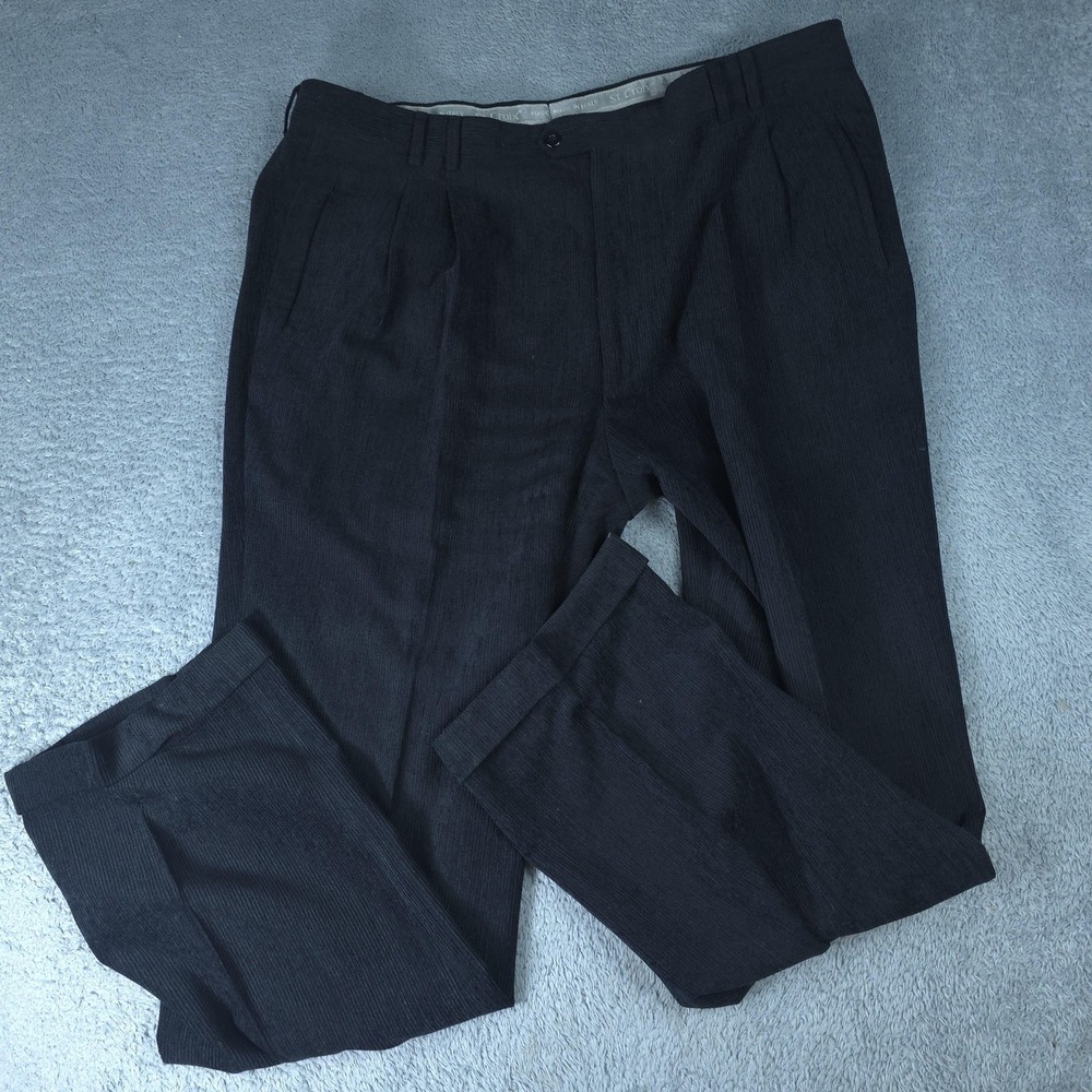 Vintage St. Croix Pants Mens 42x33 Black Corduroy Wool Pleated Italy